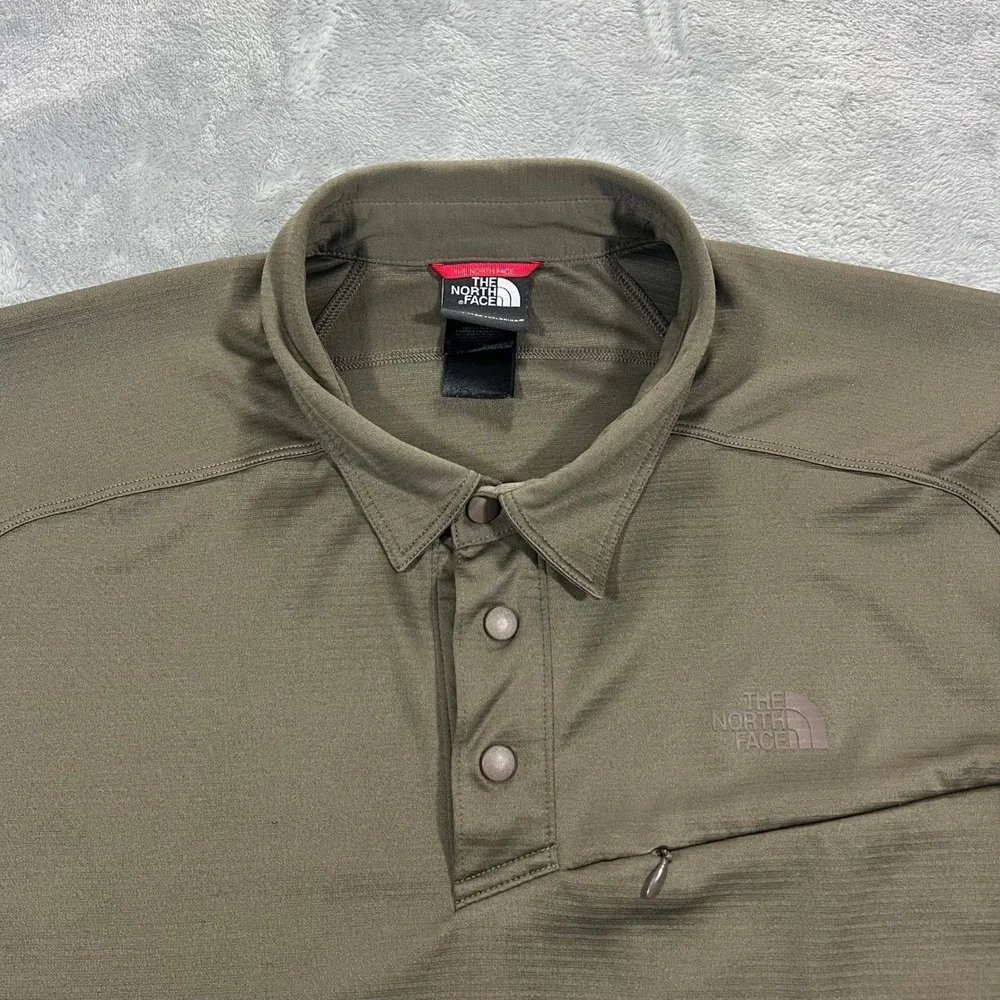 The North Face Henley Shirt Mens XXL Olive Green Fleece Short Sleeve Zip Outdoor